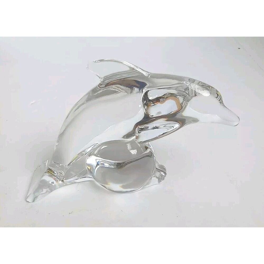 Dolphin Jumping GALWAY IRISH Glass CRYSTAL Coastal Ocean Paperweight Art READ